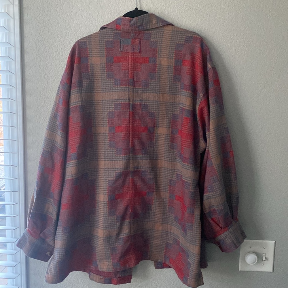Free People Plaid Shacket in Red, Pink, Blue and Tan - Picture 6 of 7